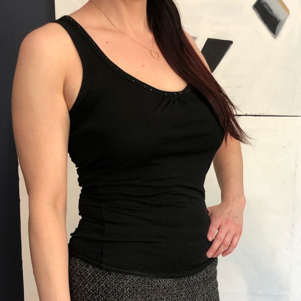 Zara Black Racerback Tank Top Embellished Detail